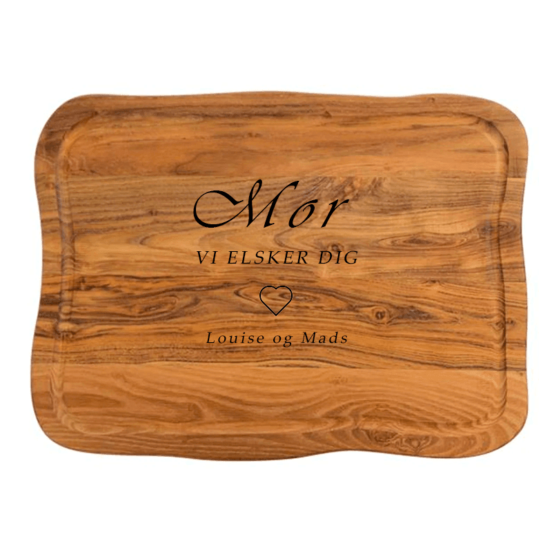Skærebræt med gravering til verdens bedste mor - 45 x 33 x 2 cm - RAW Teak