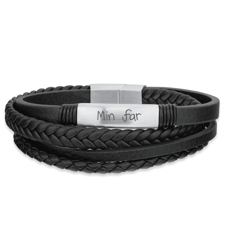 Scrouples - FORCE armbånd 4 rk.plade sort læder 21 cm