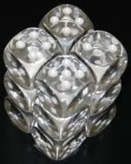 Dice - TerningesÃ¦t - 12 stk. 6 sidet (D6) - Translucent - Clear / White