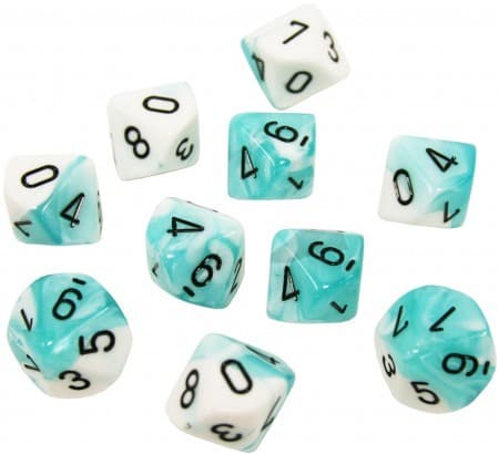 Dice - TerningesÃ¦t - 10 terninger - Gemini D10 (10 Sidet) - Teal-White With Black