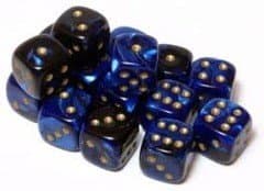 Dice - TerningesÃ¦t - 12 stk. 6 sidet (D6) - Gemini - Black-Blue / Gold