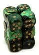 Dice - TerningesÃ¦t - 12 stk. 6 sidet (D6) - Gemini - Black-Green / Gold