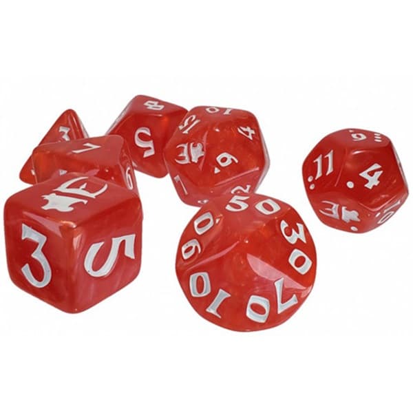 Dice - TerningesÃ¦t - 7 terninger - Munchkin Polyhedral - Red with White (Steve Jackson Games)