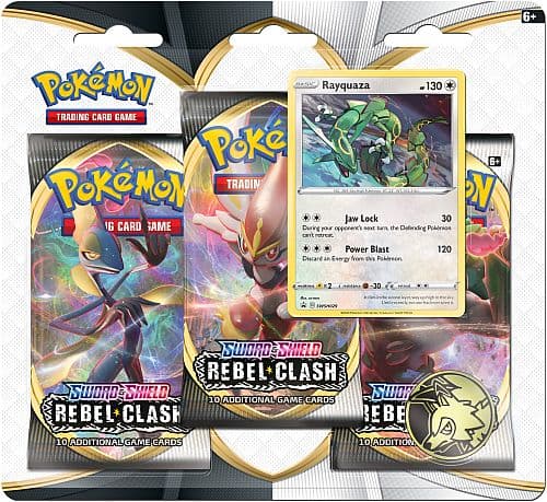 Pokemon Blister Pack - 3 Sword & Shield: Rebel Clash Booster Pakker + Pokemon MÃ¸nt & Black Star Promo