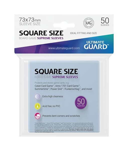 Ultimate Guard Supreme sleeves (BrÃ¦tspils Lommer) for Board Game Cards Square (50 Lommer) 73x73mm